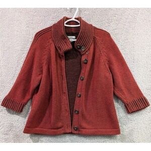 Croft & Barrow 3/4 Sleeve Cotton Chunky Knit Button Up Cardigan Women's XL Rust